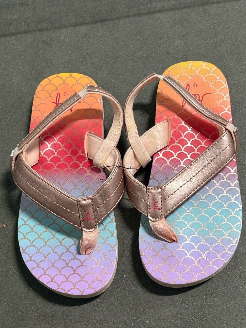 Reef Girls Rainbow Mermaid Scale Flip Flop Sandals  Size 12